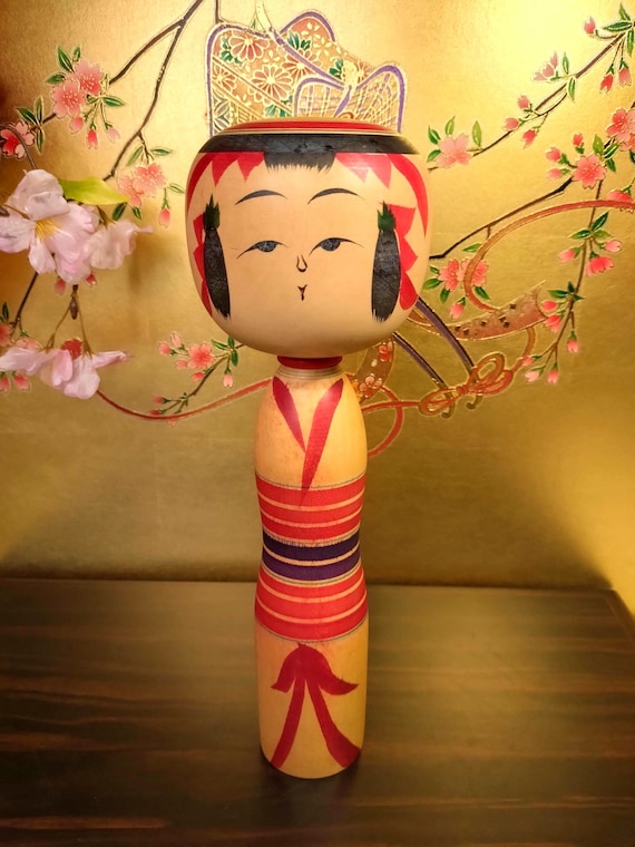 石川篤次郎作のヴィンテージこけし人形：サイン入りの日本の民芸品