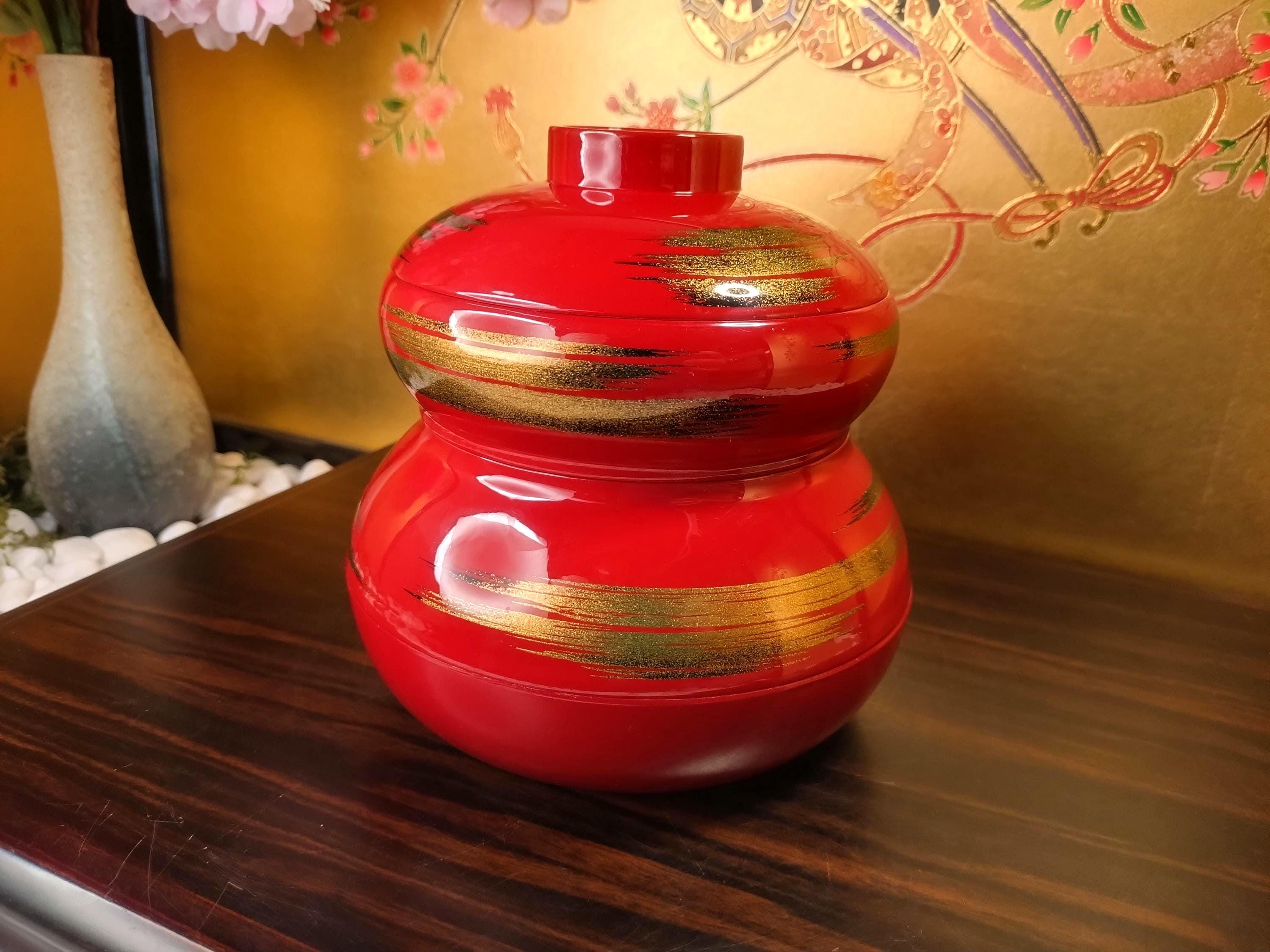 Vintage Japanese Bento Box | Red & Gold Lacquered Gourd, 1970s