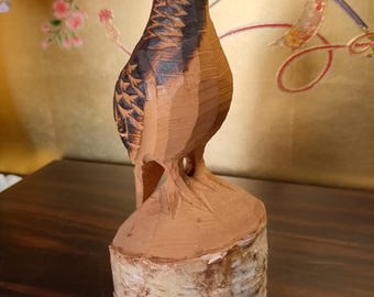 手彫りのヴィンテージライチョウの彫刻 |一刀彫の木製鳥の置物 |レアな