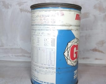 1950年代のヴィンテージ森永ドライミルク缶 – レトロな牛柄の日本製缶