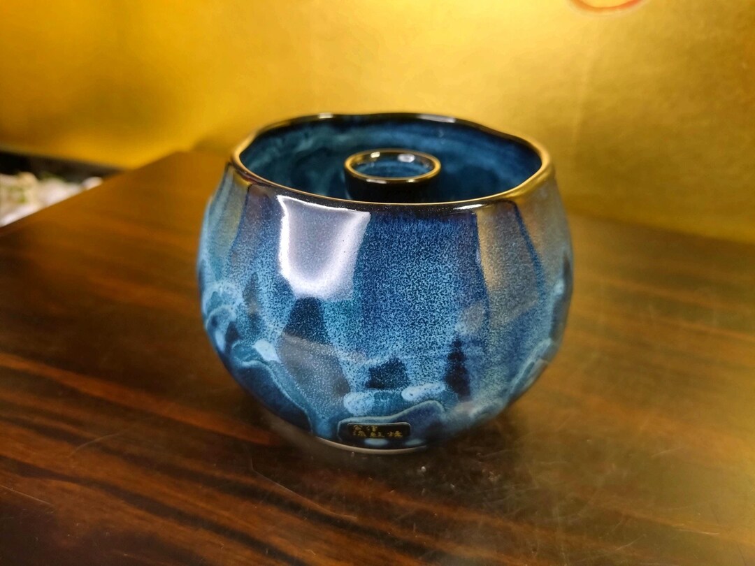 Vintage Aizu Ryumon Ware Vase | Blue Ceramic Ikebana Bud Vase - Etsy