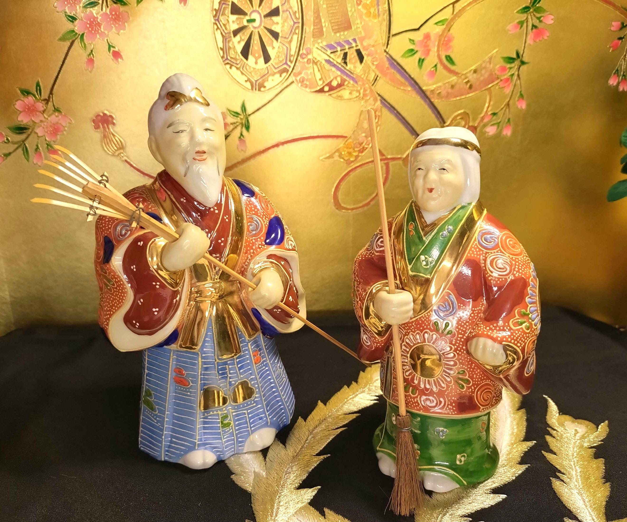 1970s Kutani Ware Takasago Dolls: Japanese Couple Figurine for