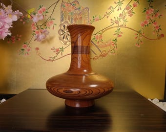 Vintage Japanese Wooden Vase With Inner Tube – Natural Wood Grain