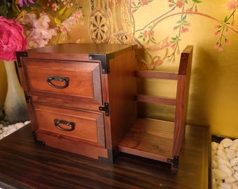 Vintage Japanse tansu-kist, verborgen boekenplankopberger, decor Showa-tijdperk