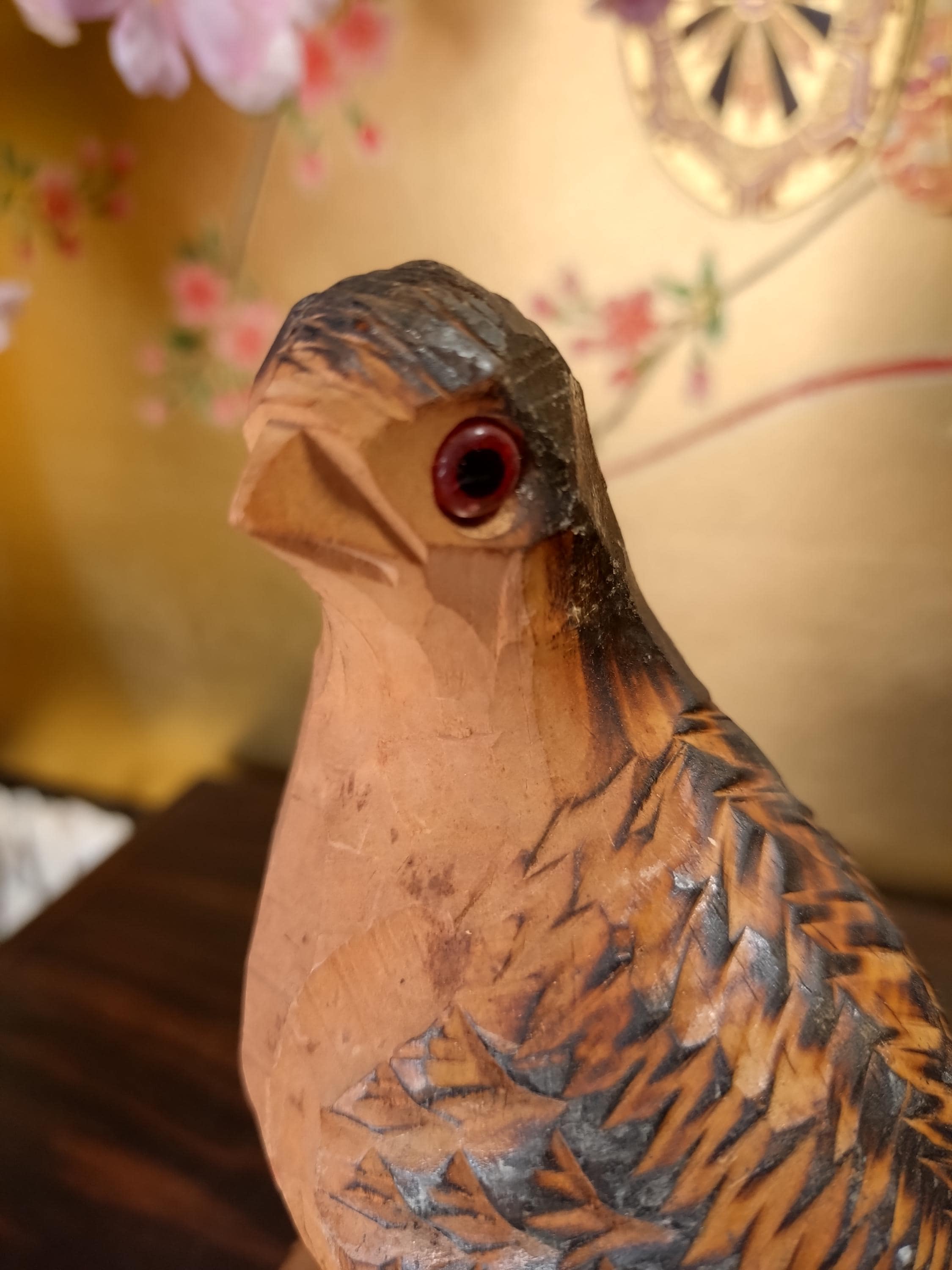 手彫りのヴィンテージライチョウの彫刻 |一刀彫の木製鳥の置物 |レアな