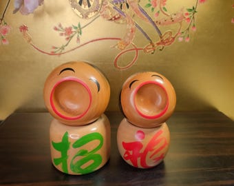 山岸梅吉作のヴィンテージこけし人形：竹細工の木製置物 - Etsy 日本