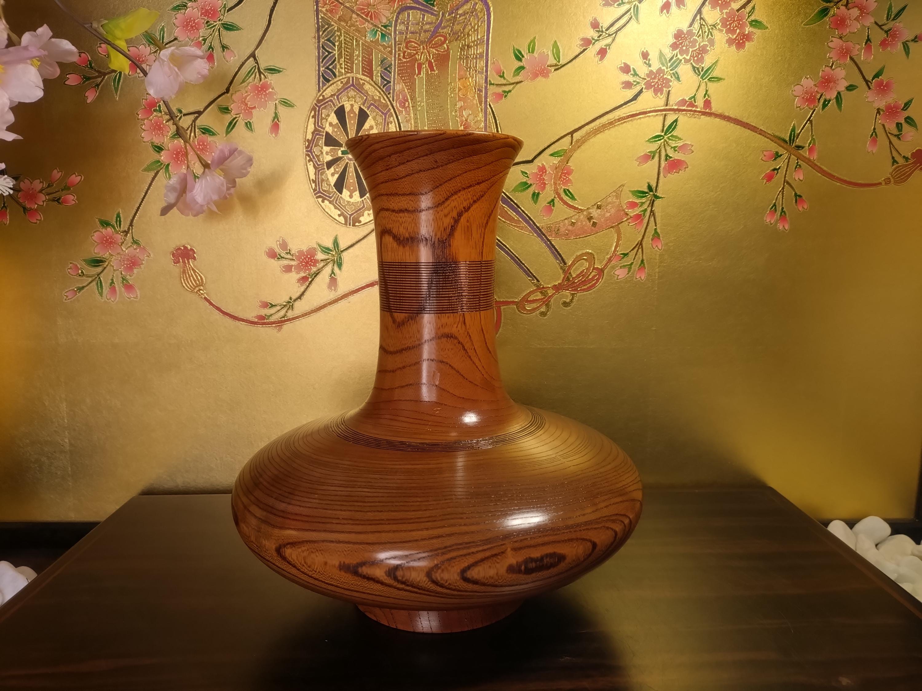 Vintage Japanese Wooden Vase With Inner Tube – Natural Wood Grain