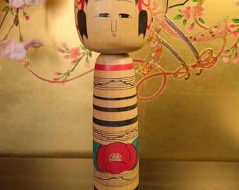 大きな美水声こけし、ヴィンテージ木製創作こけし、日本の手作り民芸品