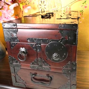 Vintage Japanese Tansu Chest: Small Wooden Storage Cabinet