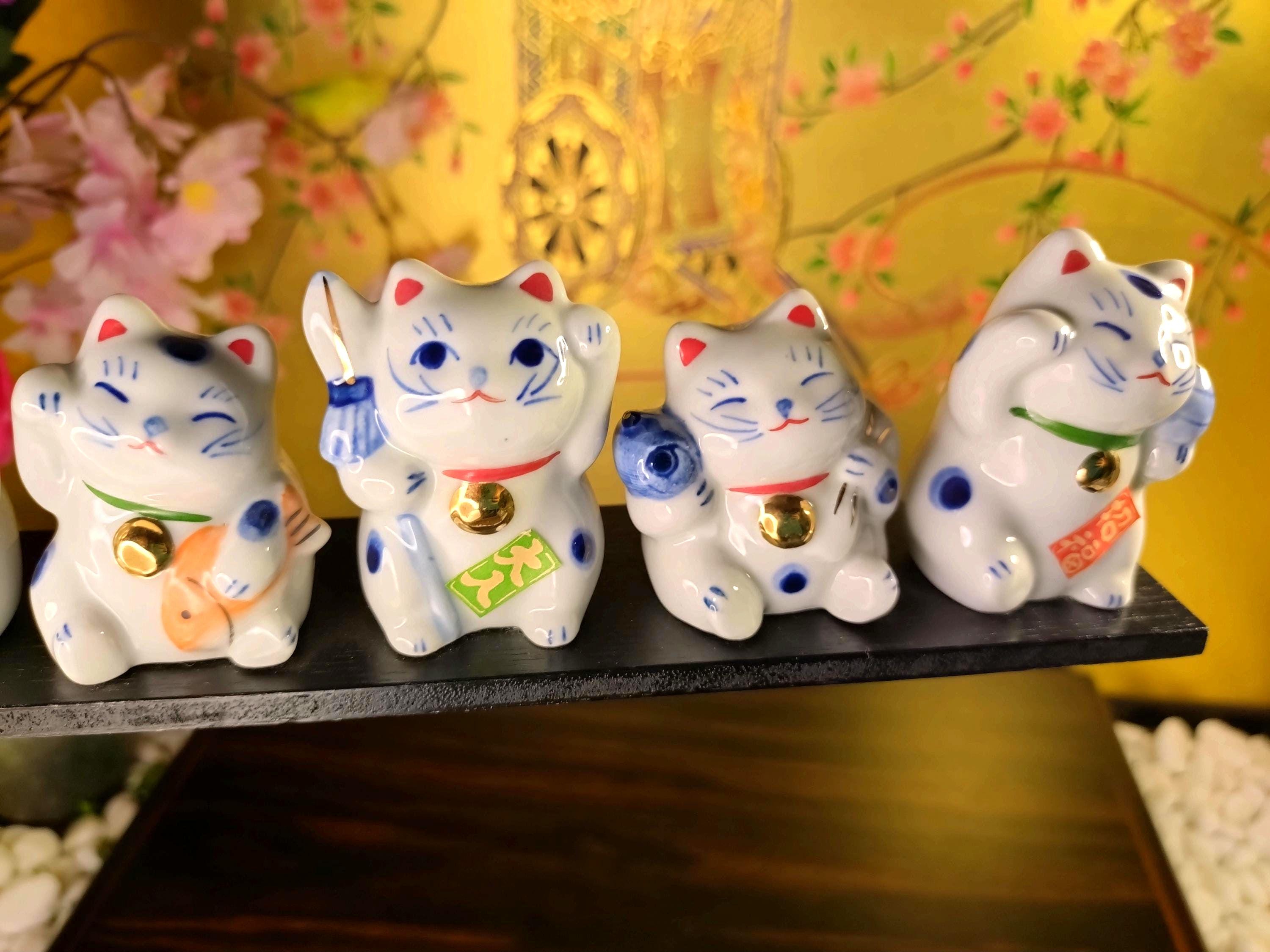 ヴィンテージ七福猫置物セット：陶器製招き猫飾り - Etsy 日本