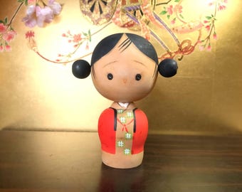 山岸梅吉作のヴィンテージこけし人形：竹細工の木製置物 - Etsy 日本