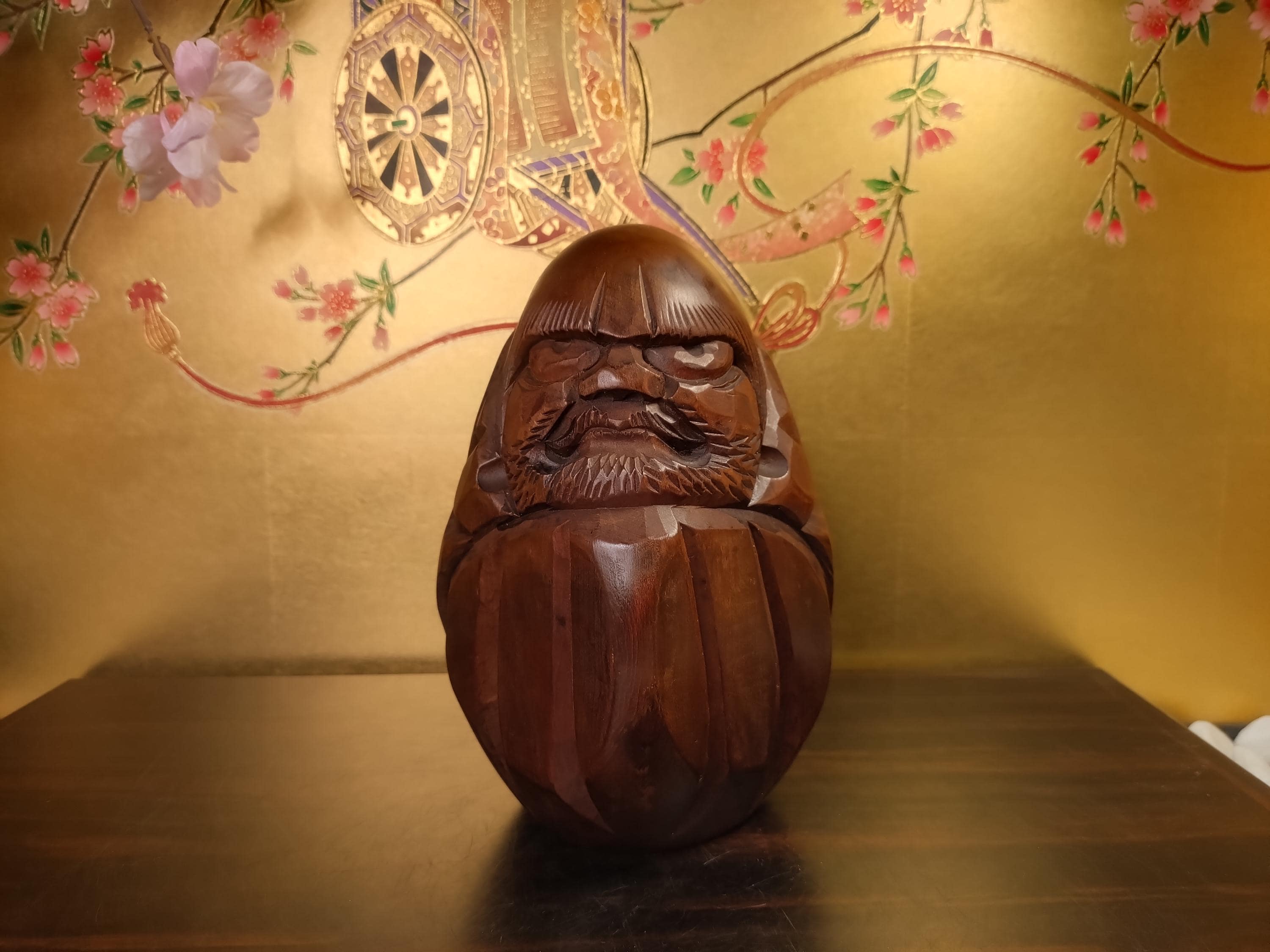 Vintage Hand Carved Wooden Daruma Doll | 1960s Japanese Folk Art