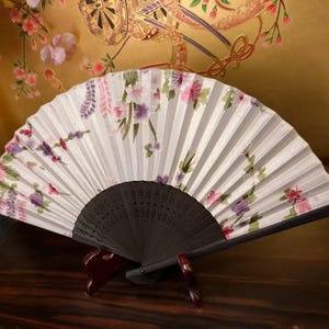 Japanese Folding Fan – Handmade Bamboo and Fabric Sensu with Floral Pattern | Lightweight Handheld Fan | Traditional Gift from Japan
