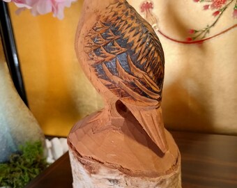 ヴィンテージの手彫り木製ライチョウの彫刻｜日本の民芸品鳥の置物