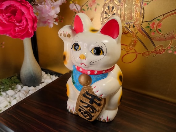 Vintage Japanese Maneki Neko Coin Bank – Lucky Cat Figurine, 1970s