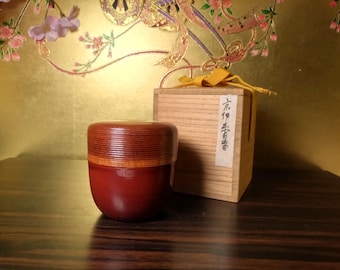 Vintage Miyajima Itome Natsume Teedose mit Original Kiribako, japanischer Lack Teezeremonie, Matcha Teedose,