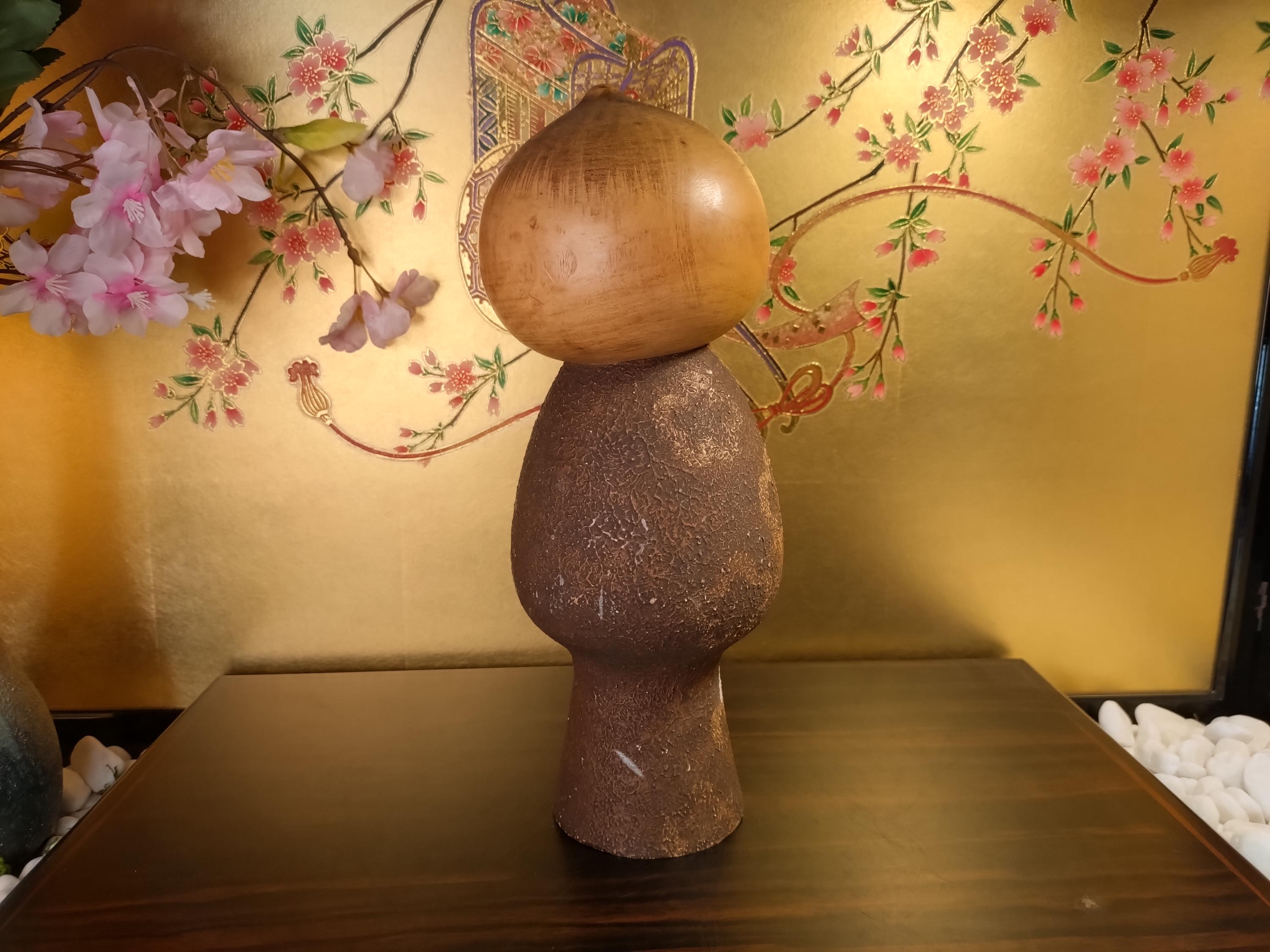 ヴィンテージこけし人形：「無神」渡辺正夫作、サイン入り日本民芸品