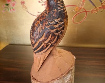 手彫りのヴィンテージライチョウの彫刻 |一刀彫の木製鳥の置物 |レアな