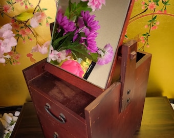 Vintage Japanese 1950s Tansu Vanity Box: Mirrored Jewelry Organizer