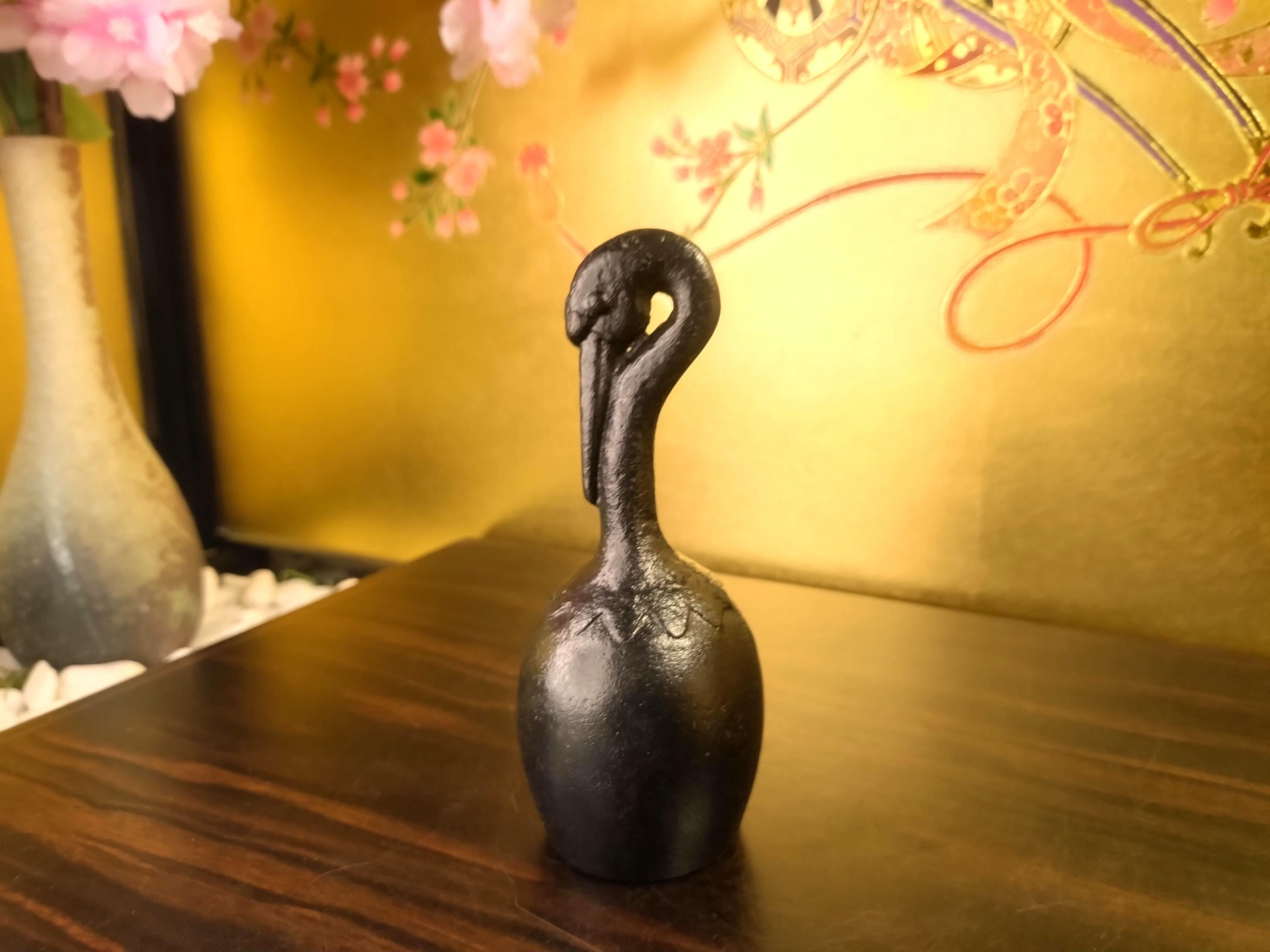 Vintage Nambu Tekki Cast Iron Bell – Crane Taku-rin, Japanese