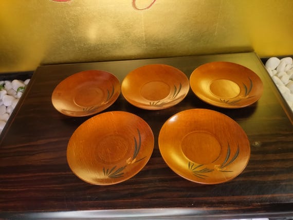 昭和時代の手彫り花柄ティーコースター5枚セット、茶椀 - Etsy 日本