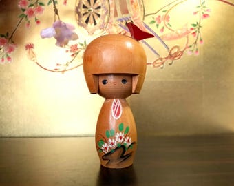 山岸梅吉作のヴィンテージこけし人形：竹細工の木製置物 - Etsy 日本
