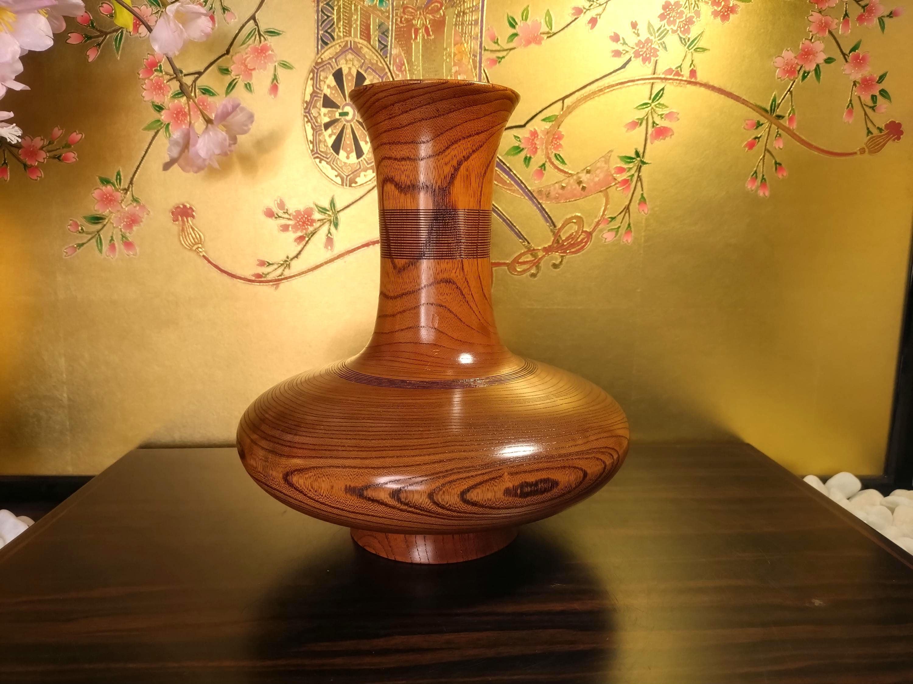Vintage Japanese Wooden Vase With Inner Tube – Natural Wood Grain