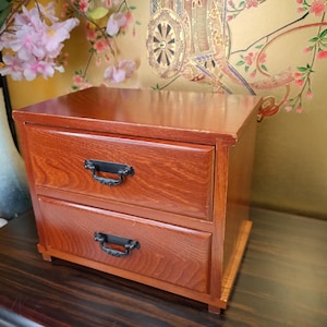 Vintage Keyaki Wood Mini Tansu Chest: Japanese Keepsake Box