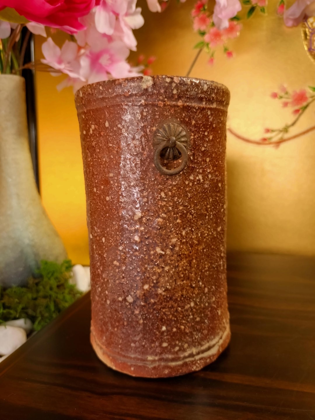ヴィンテージ信楽焼花瓶：鉄輪付き素朴な日本の陶器 - Etsy