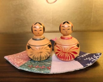山岸梅吉作のヴィンテージこけし人形：竹細工の木製置物 - Etsy 日本