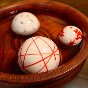Vintage Japanese Ceramic Floating Ornaments: Hand-Painted Zen Decor