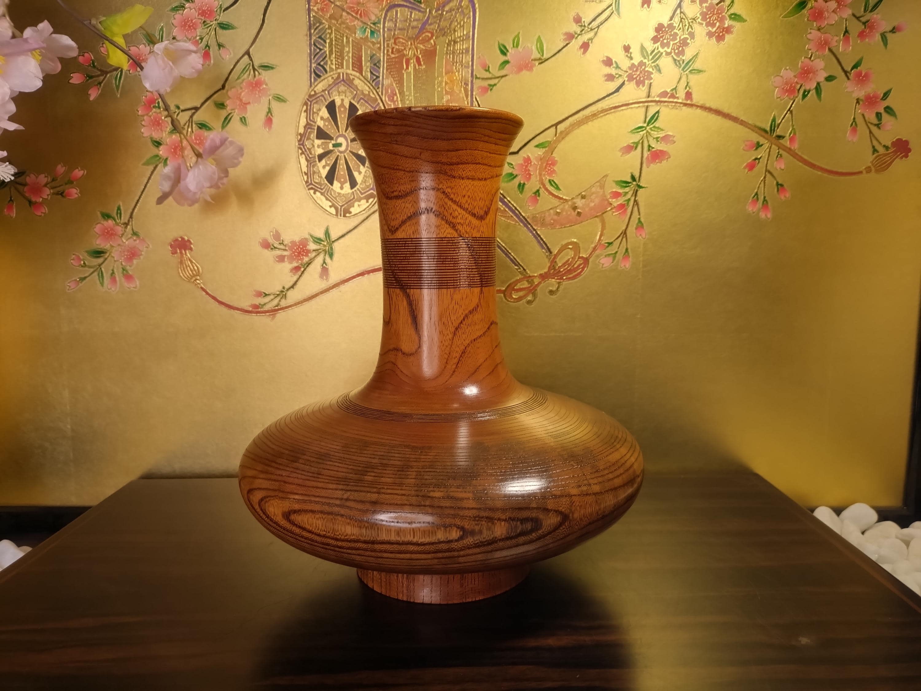 Vintage Japanese Wooden Vase With Inner Tube – Natural Wood Grain