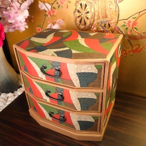 Vintage Japans washipapier Tansu | Opbergdoos met 3 lagen kimonopatroon