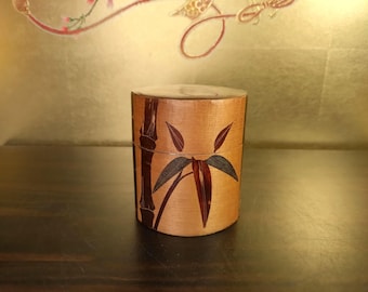Scatola da tè vintage Kabazaiku con design in bambù / Chazutsu in corteccia di ciliegio giapponese