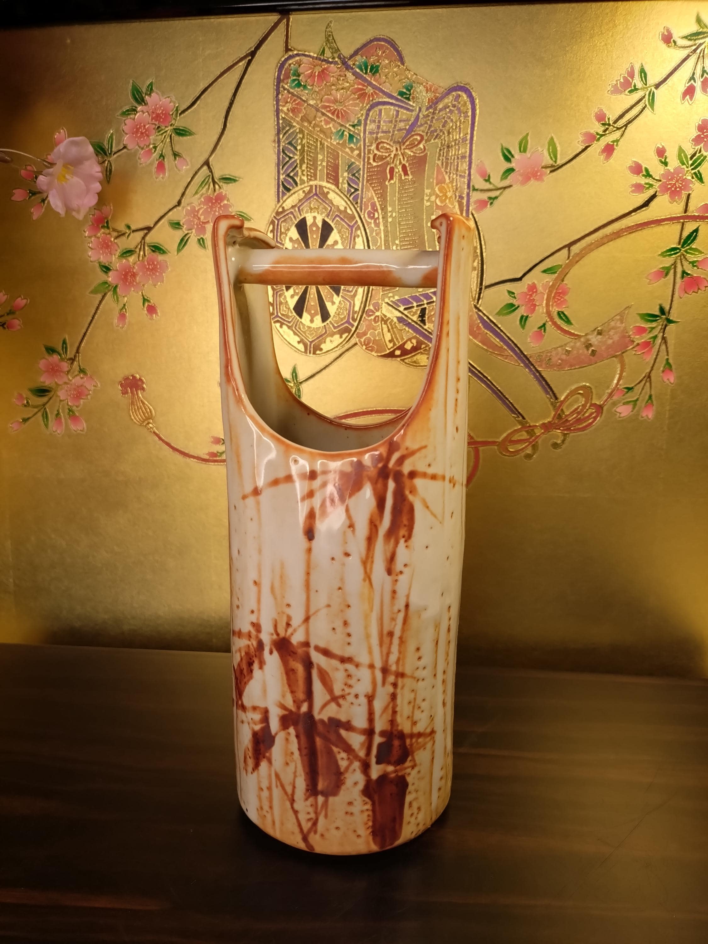志野釉の竹形陶器花瓶 ヴィンテージ志野焼花瓶：素朴な竹製生け花陶器 - Etsy Israel