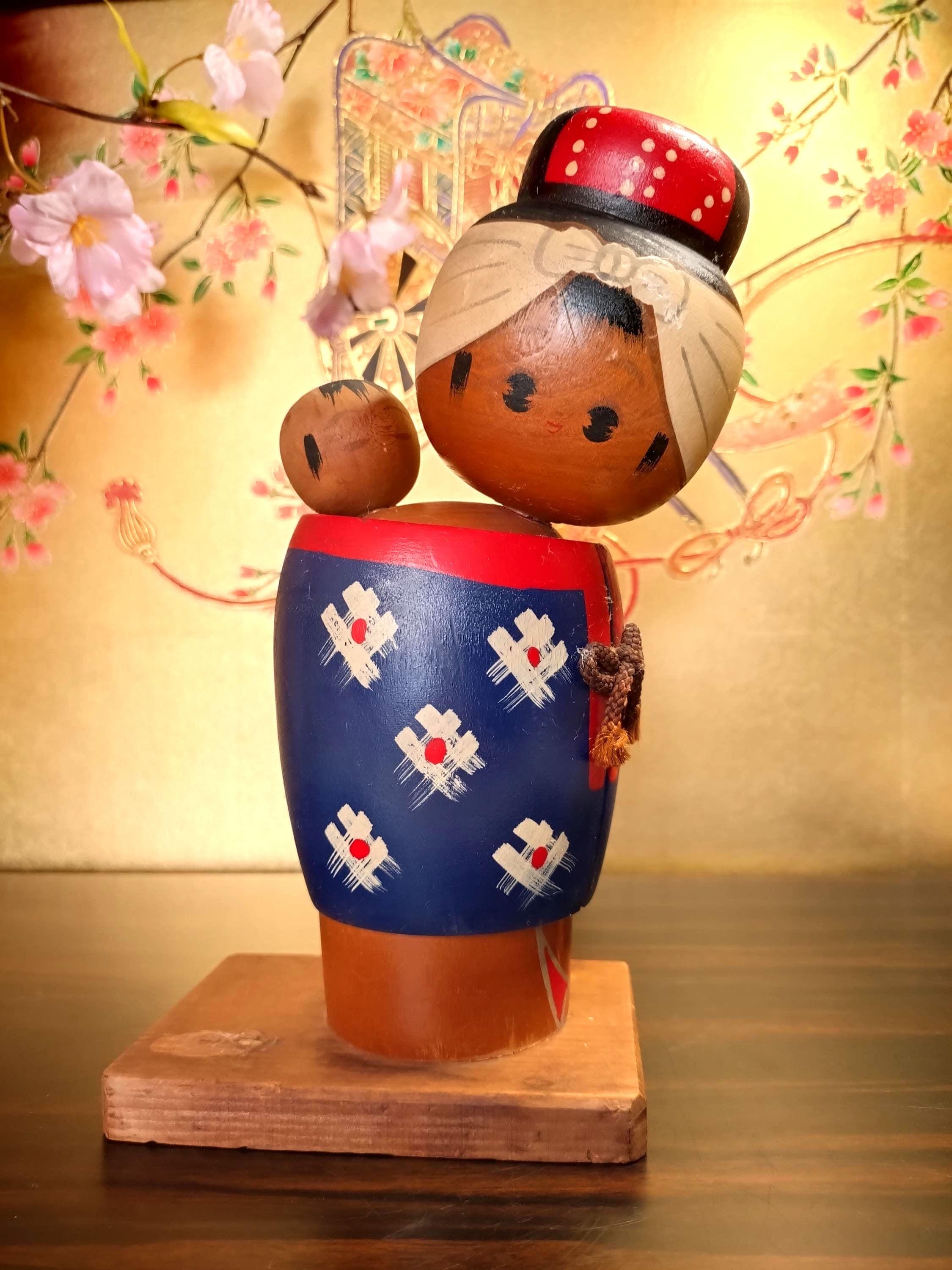 Vintage Kokeshi Doll Mother and Child, Japanese Wooden Folk Art