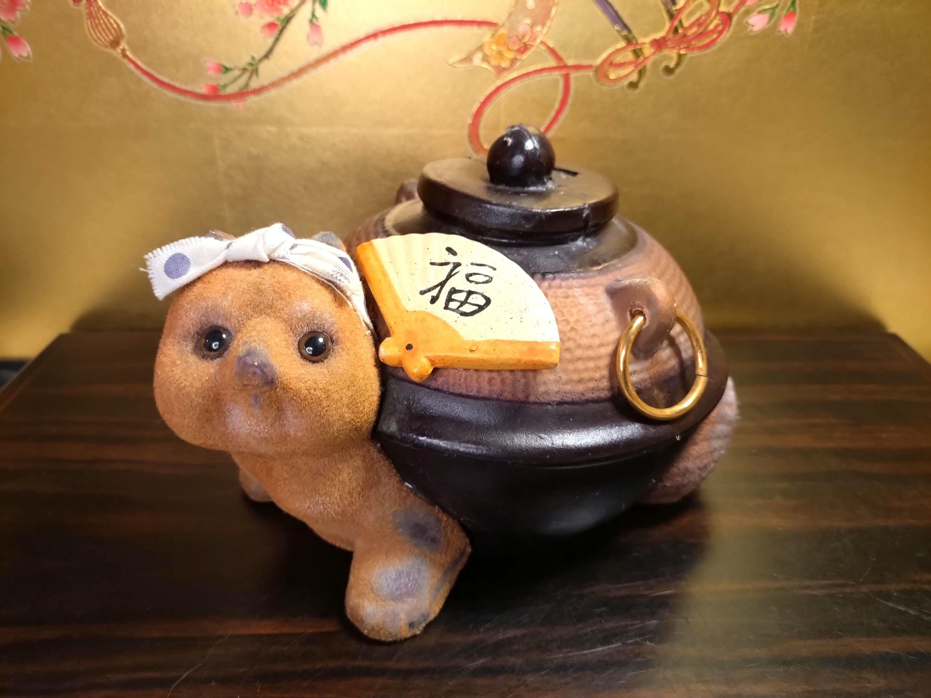 Vintage Japanese Tanuki Coin Bank: Ceramic Lucky Raccoon Figurine