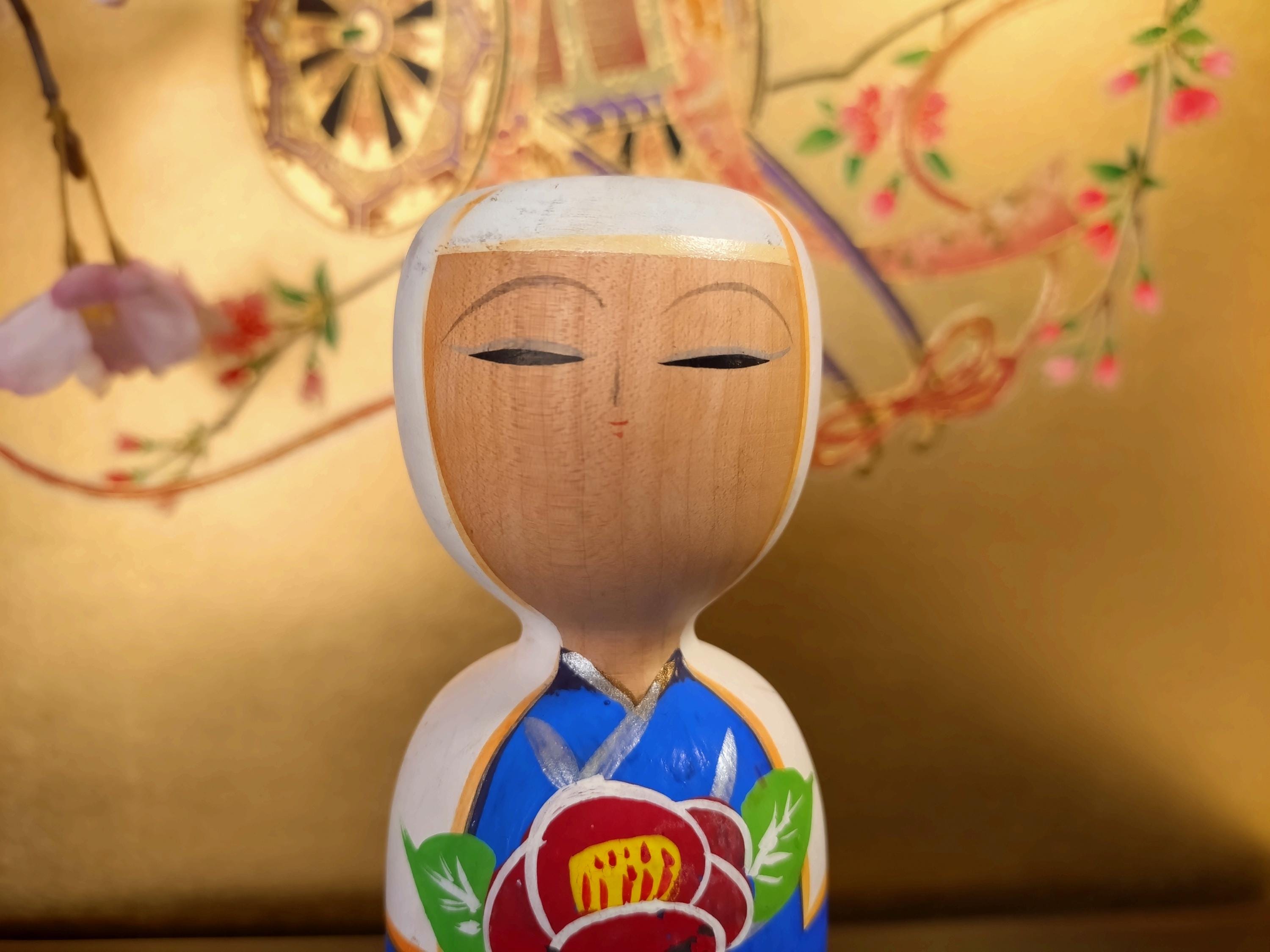 Poupée Japonaise Kokeshi En Bois - Figurine Geisha Kimono Décorative, 19,5 X 6,5 Cm - Pour Décoration Maison Ou Bureau