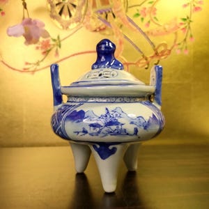 ヴィンテージ日本磁器香炉: 大正時代 青と白の香炉 - Etsy 日本