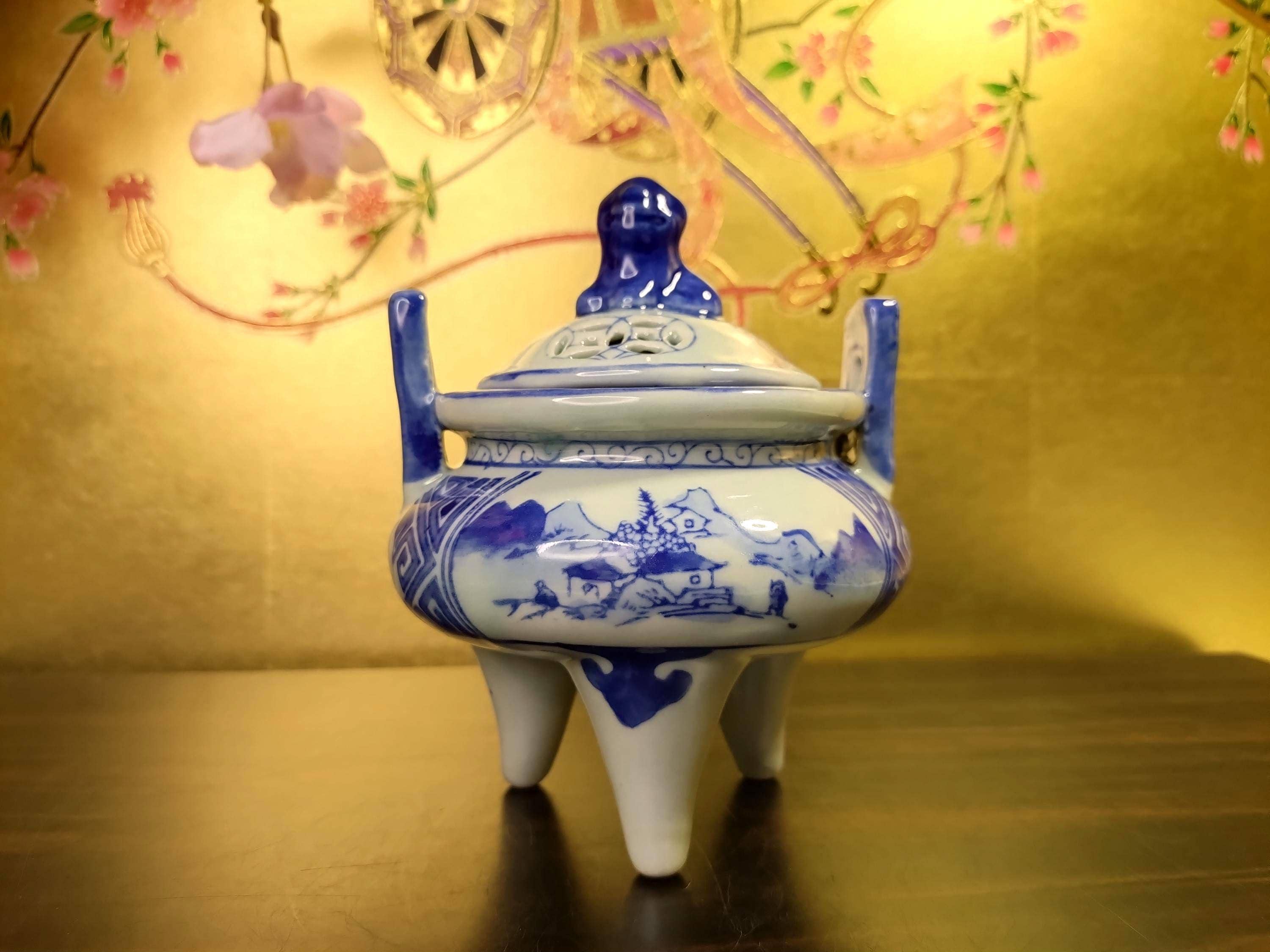 ヴィンテージ日本磁器香炉: 大正時代 青と白の香炉 - Etsy 日本