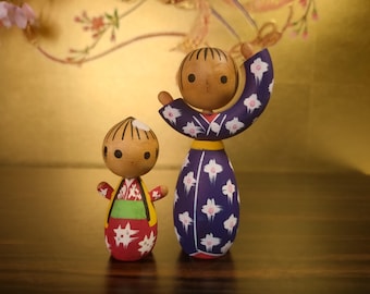 山岸梅吉作のヴィンテージこけし人形：竹細工の木製置物 - Etsy 日本