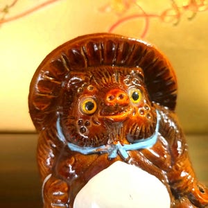 Vintage Japanese Tanuki Figurine – Ceramic Lucky Raccoon Dog Ornament – Traditional Folk Art Statue – Home Decor Collectible