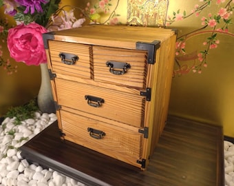 1970s Japanese Cedar Tansu Chest | Small Wooden Drawers, Zen Decor