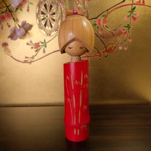 山岸梅吉作のヴィンテージこけし人形：竹細工の木製置物 - Etsy 日本