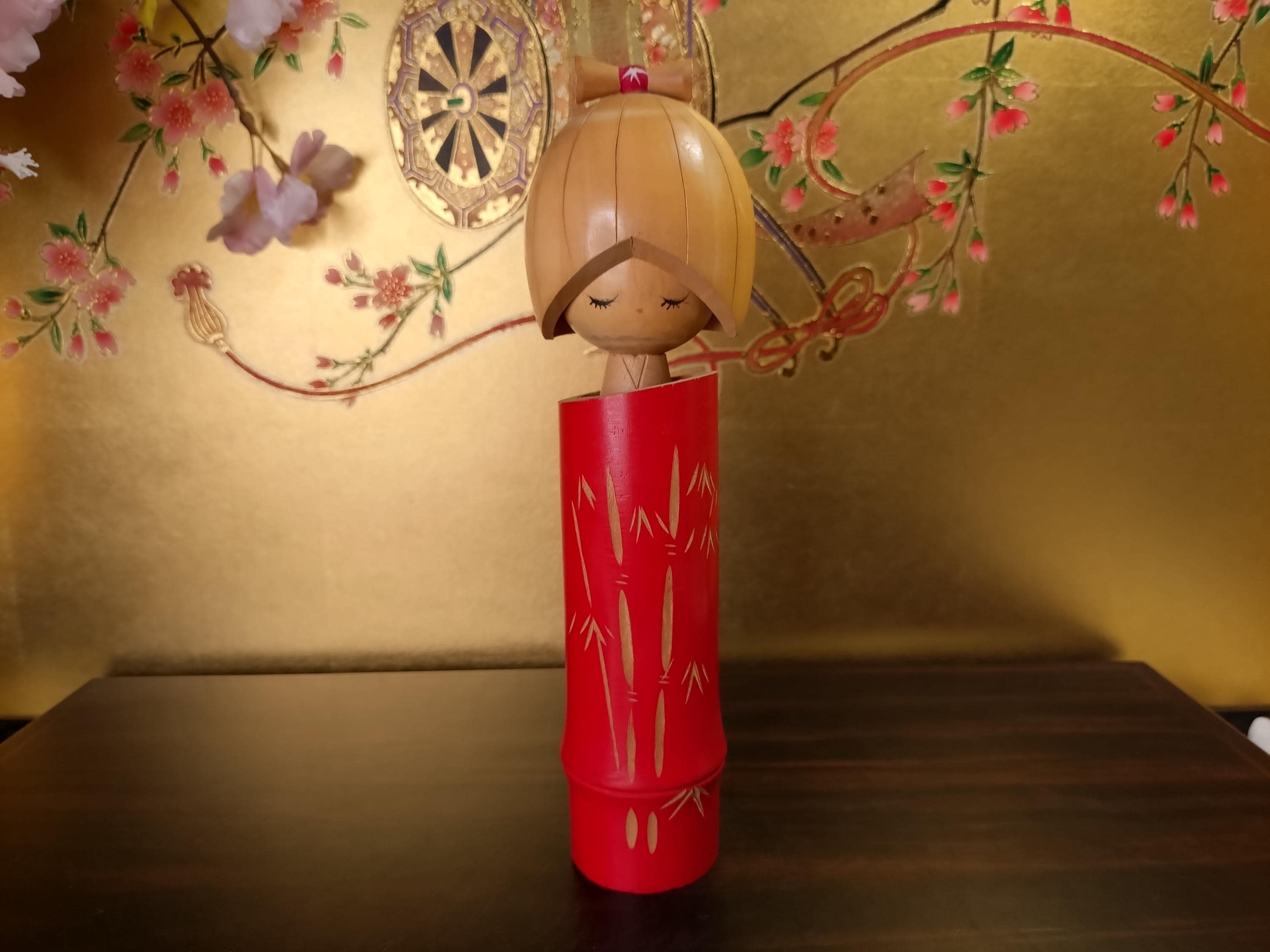 山岸梅吉作のヴィンテージこけし人形：竹細工の木製置物 - Etsy 日本