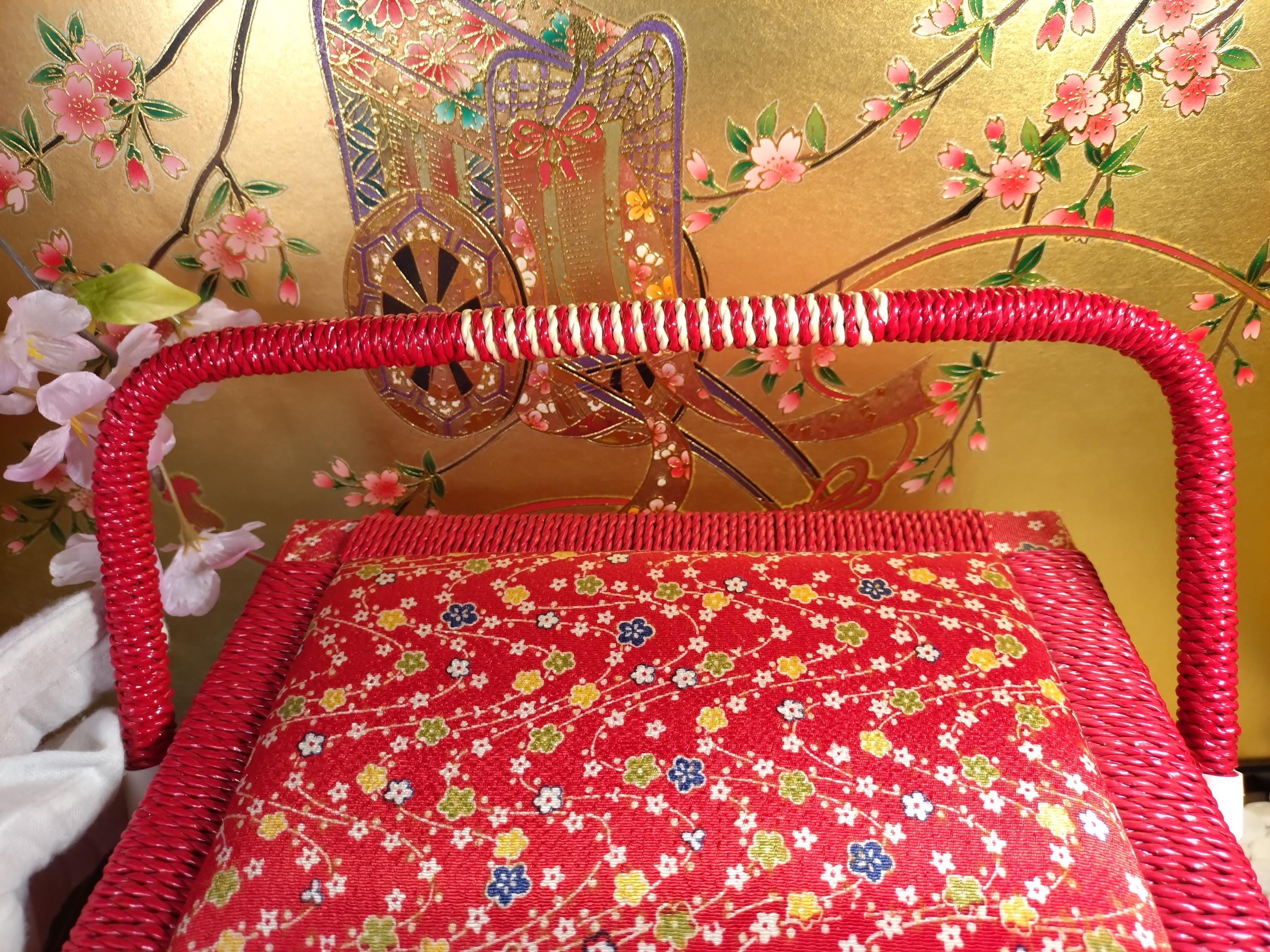 ヴィンテージ日本製裁縫箱：赤い花柄生地、針山付き蓋 - Etsy 日本