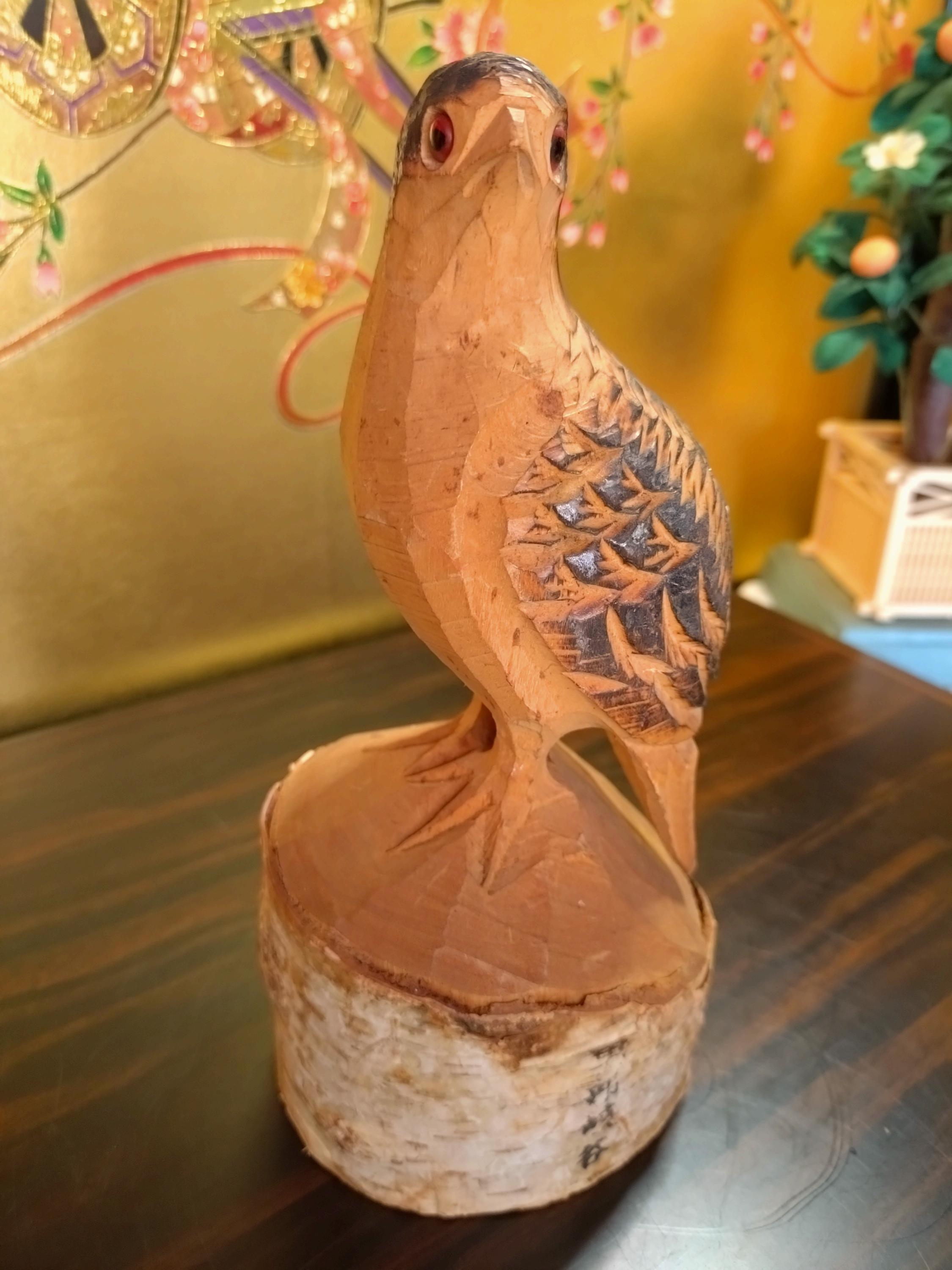 手彫りのヴィンテージライチョウの彫刻 |一刀彫の木製鳥の置物 |レアな