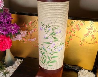 Vintage Japanese Andon Lamp, Washi Paper Floor Light, Floral Hand Painted Lantern, Showa Era Lighting, Zen Decor, Soft Ambient Light
