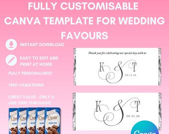 Customizable 40g Chocolate Bar Wrapper Template: DIY Wedding Favor (Instant Canva Template Link)