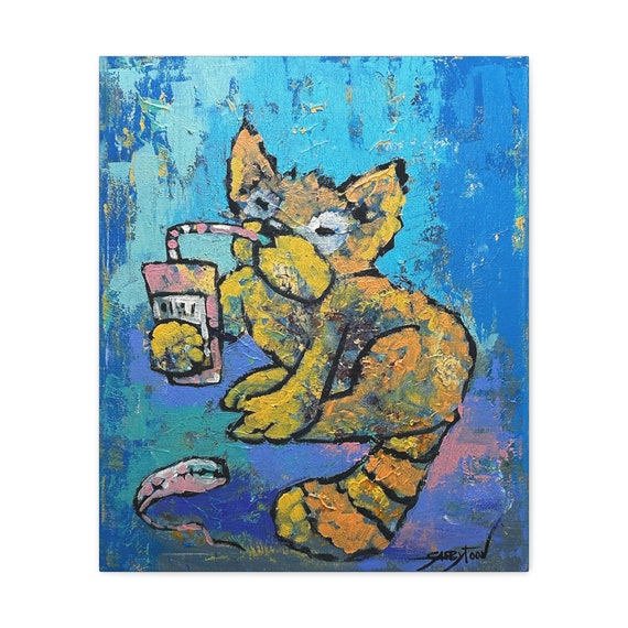 Canvas Gallery Wraps Print of ORIGINAL painting Cat With Soda